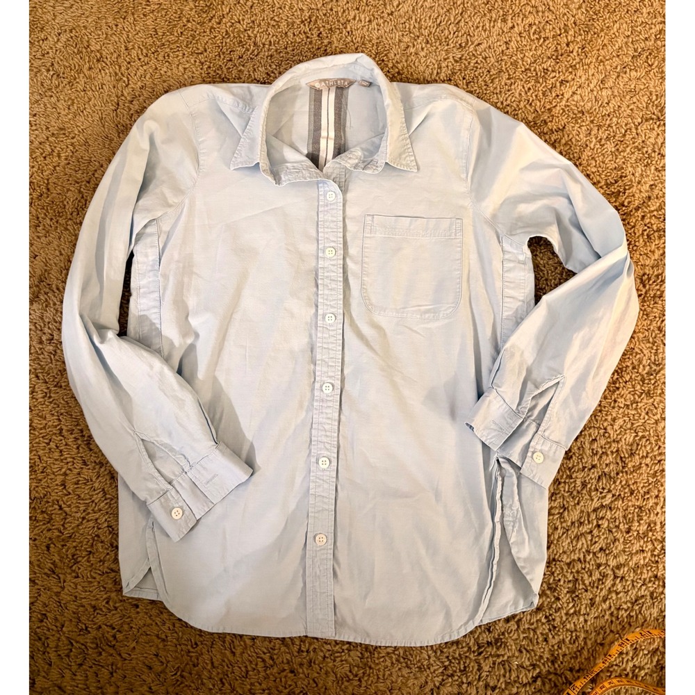 Athleta Womens Light Blue Button Down Shirt Stripe Back Detail Long Sleeve Small